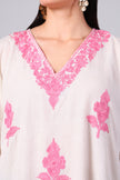 Novbahar White Kashmiri Kaftan with Hot Pink Aari Embroidery