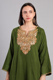 Olive Golden Boti Tilla Embroidered Kashmiri Pheran