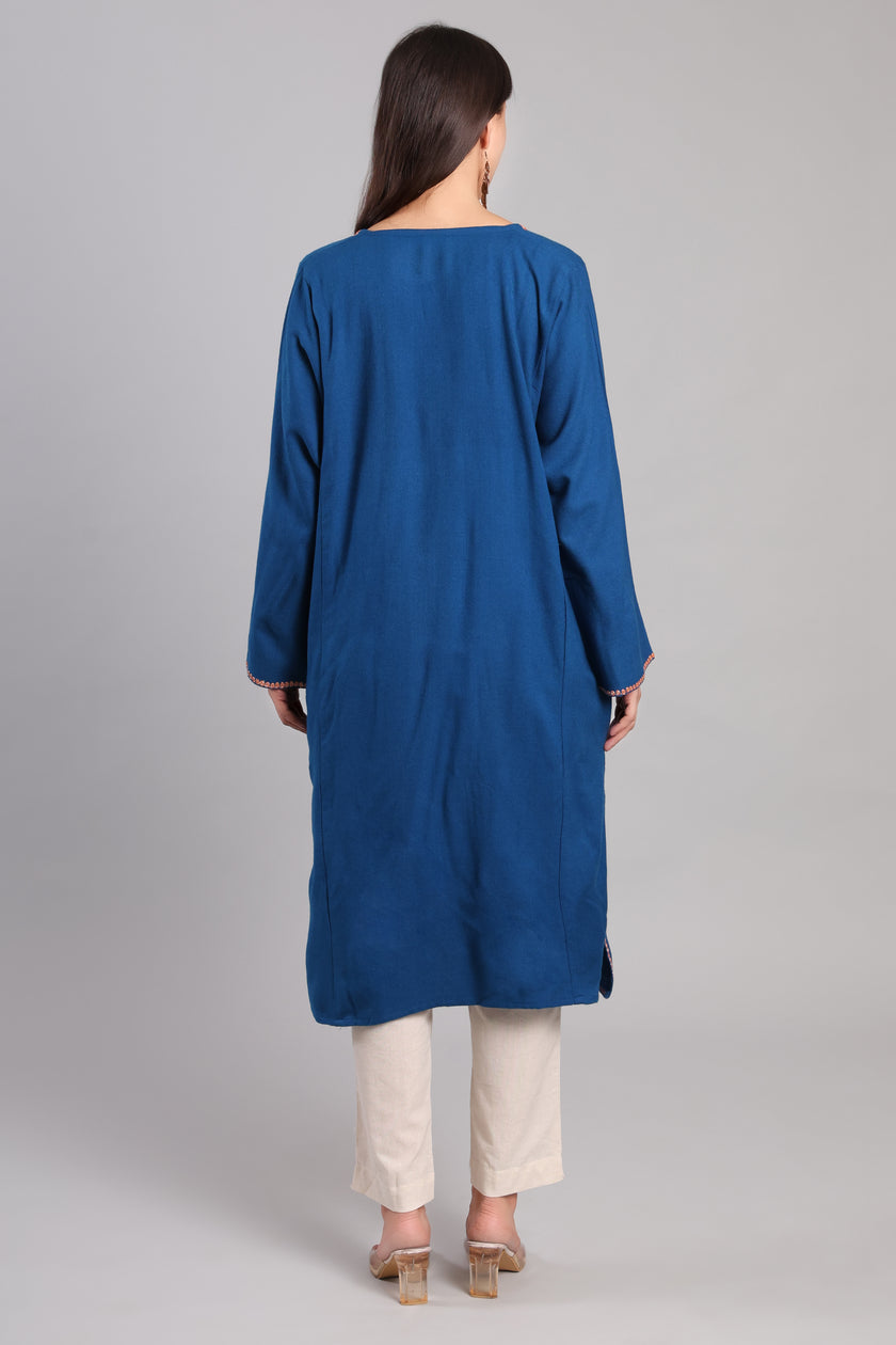 Azure Copper Tilla Embroidered Kashmiri Pheran