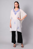 Novbahar White Kashmiri Kaftan with Blue Violet Aari Embroidery