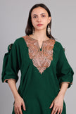 Bottle Green Korab Kashmiri Pheran with Rose Gold Tilla Embroidery