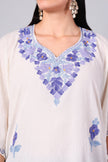 Novbahar White Kashmiri Kaftan with Blue Violet Aari Embroidery