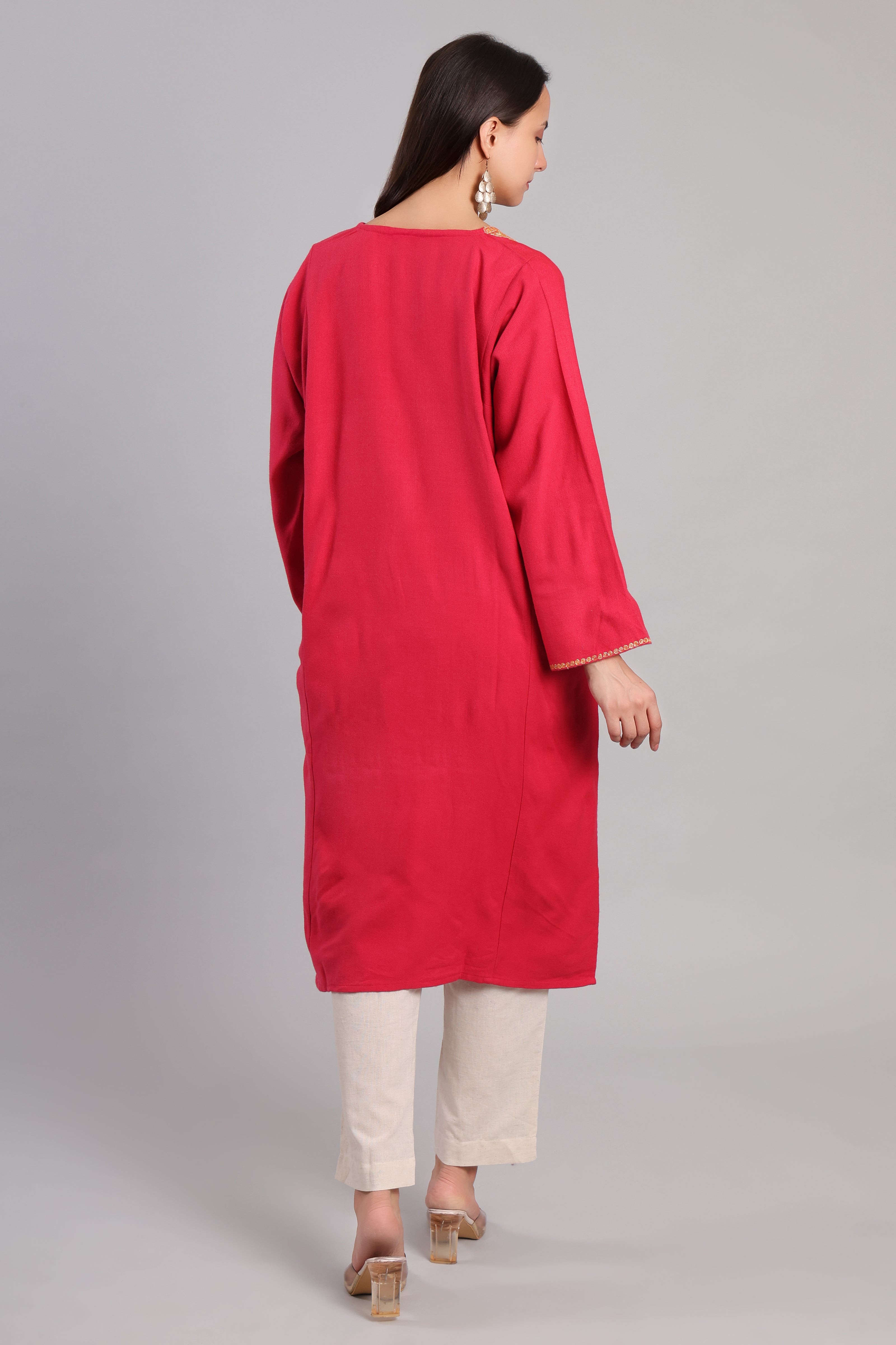 Pink Kashmiri Pheran with Golden Boti Tilla Embroidery