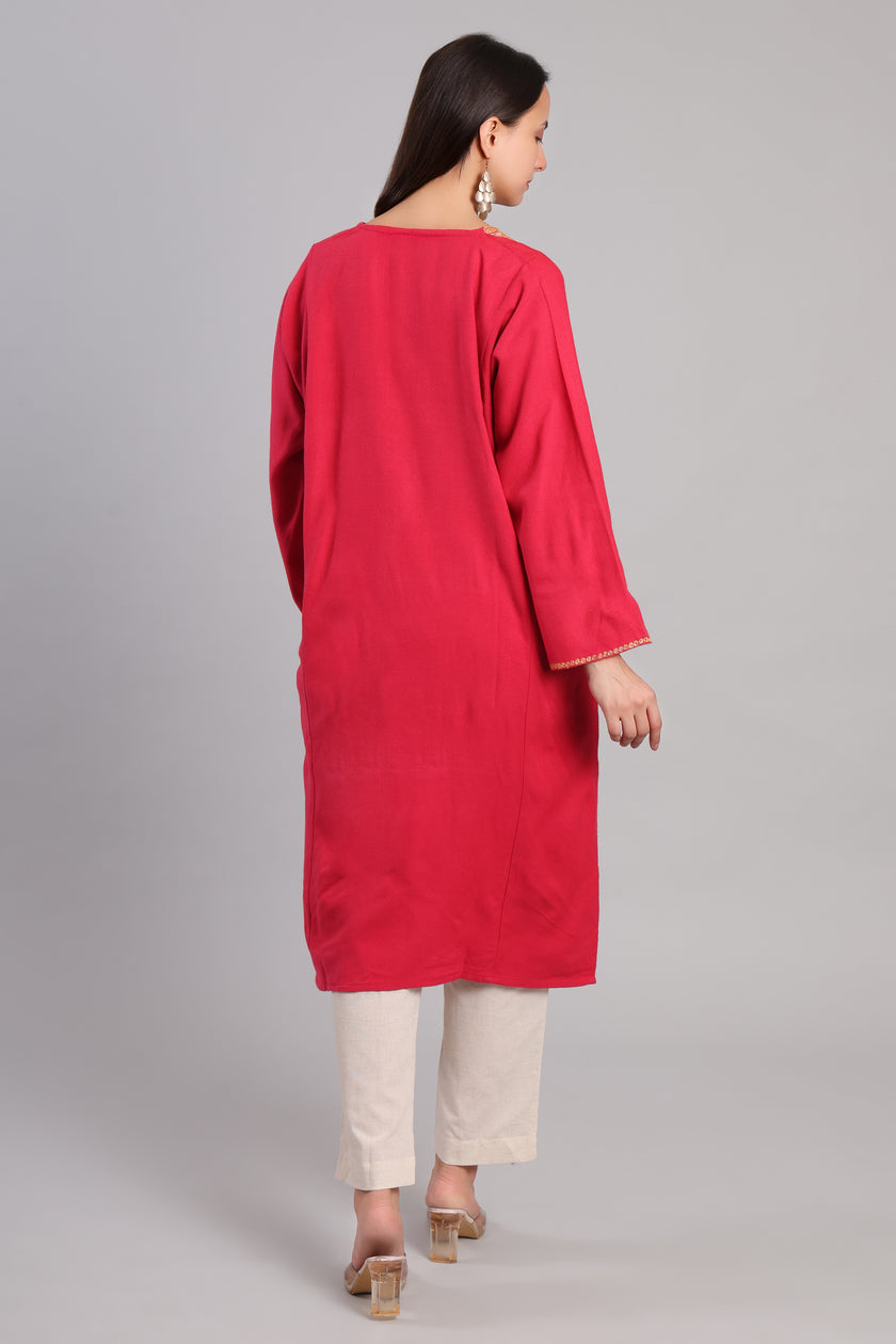 Pink Kashmiri Pheran with Golden Boti Tilla Embroidery