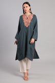 Grey Kashmiri Pheran with Copper Boti Tilla Embroidery
