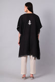 Novbahar Black Kashmiri Kaftan with White Aari Embroidery