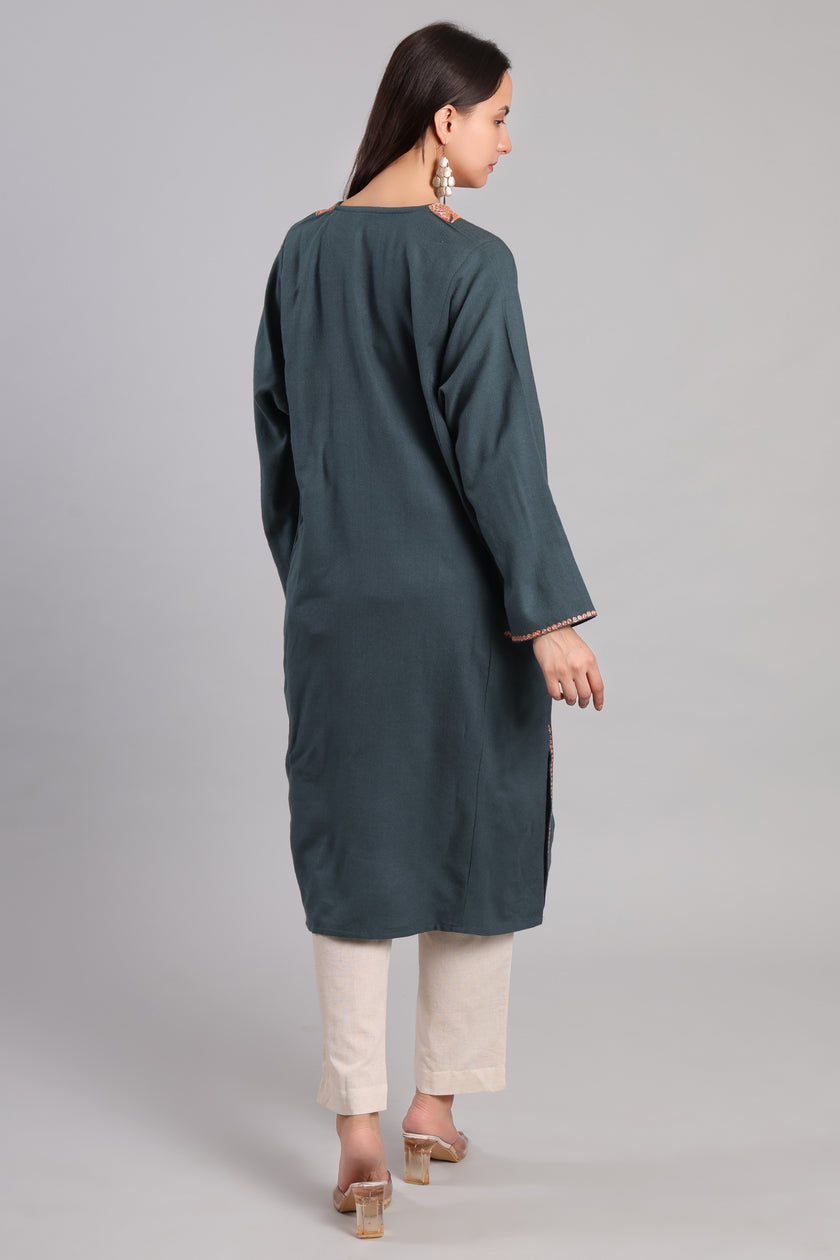 Grey Kashmiri Pheran with Copper Boti Tilla Embroidery