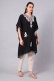Novbahar Black Kashmiri Kaftan with White Aari Embroidery