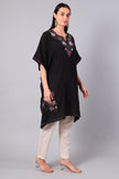 Novbahar Black Kashmiri Kaftan with Mauve and Olive Aari Embroidery