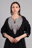 Black Korab Kashmiri Pheran with Silver Tilla Embroidery and Red Accents