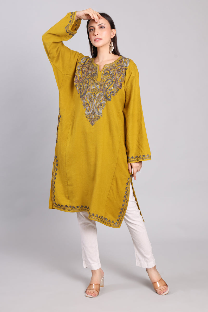 Amber Dusk Kashmiri Pheran with Aari Embroidery