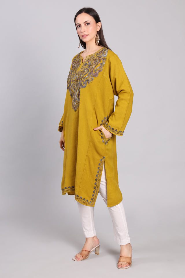 Amber Dusk Kashmiri Pheran with Aari Embroidery