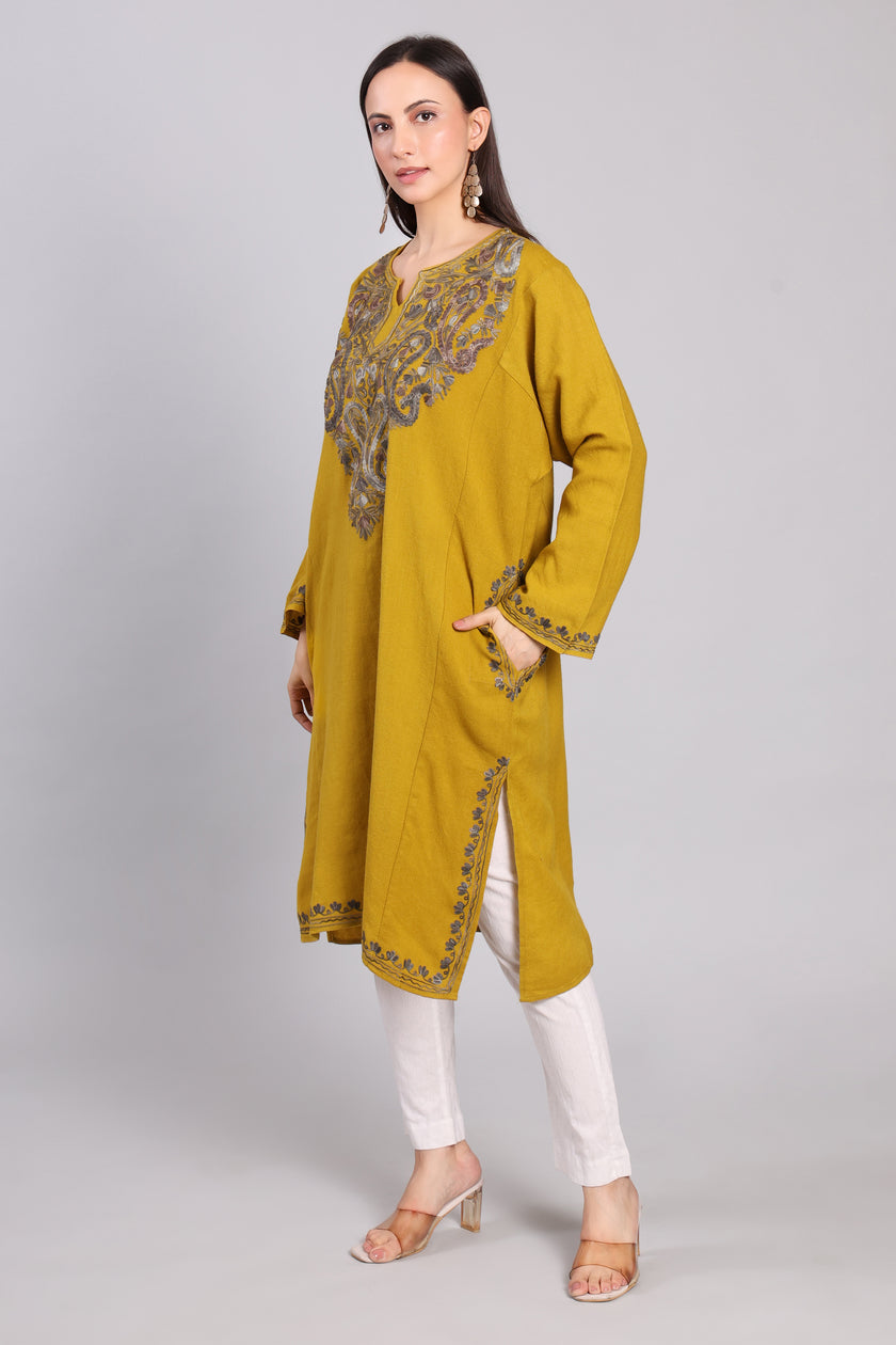 Amber Dusk Kashmiri Pheran with Aari Embroidery