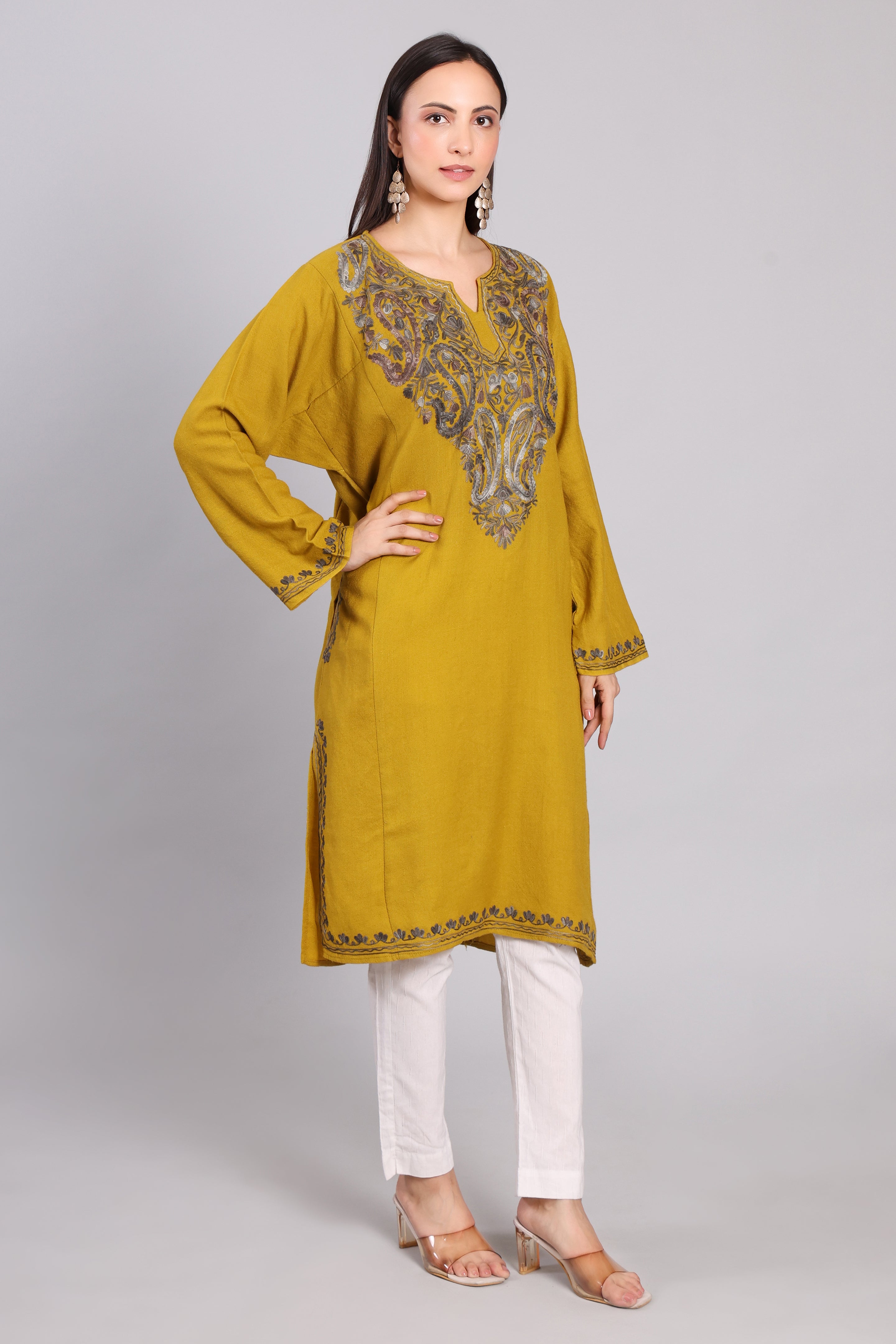 Amber Dusk Kashmiri Pheran with Aari Embroidery