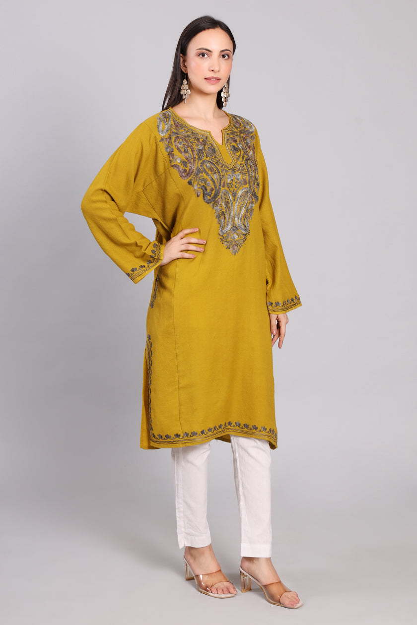 Amber Dusk Kashmiri Pheran with Aari Embroidery
