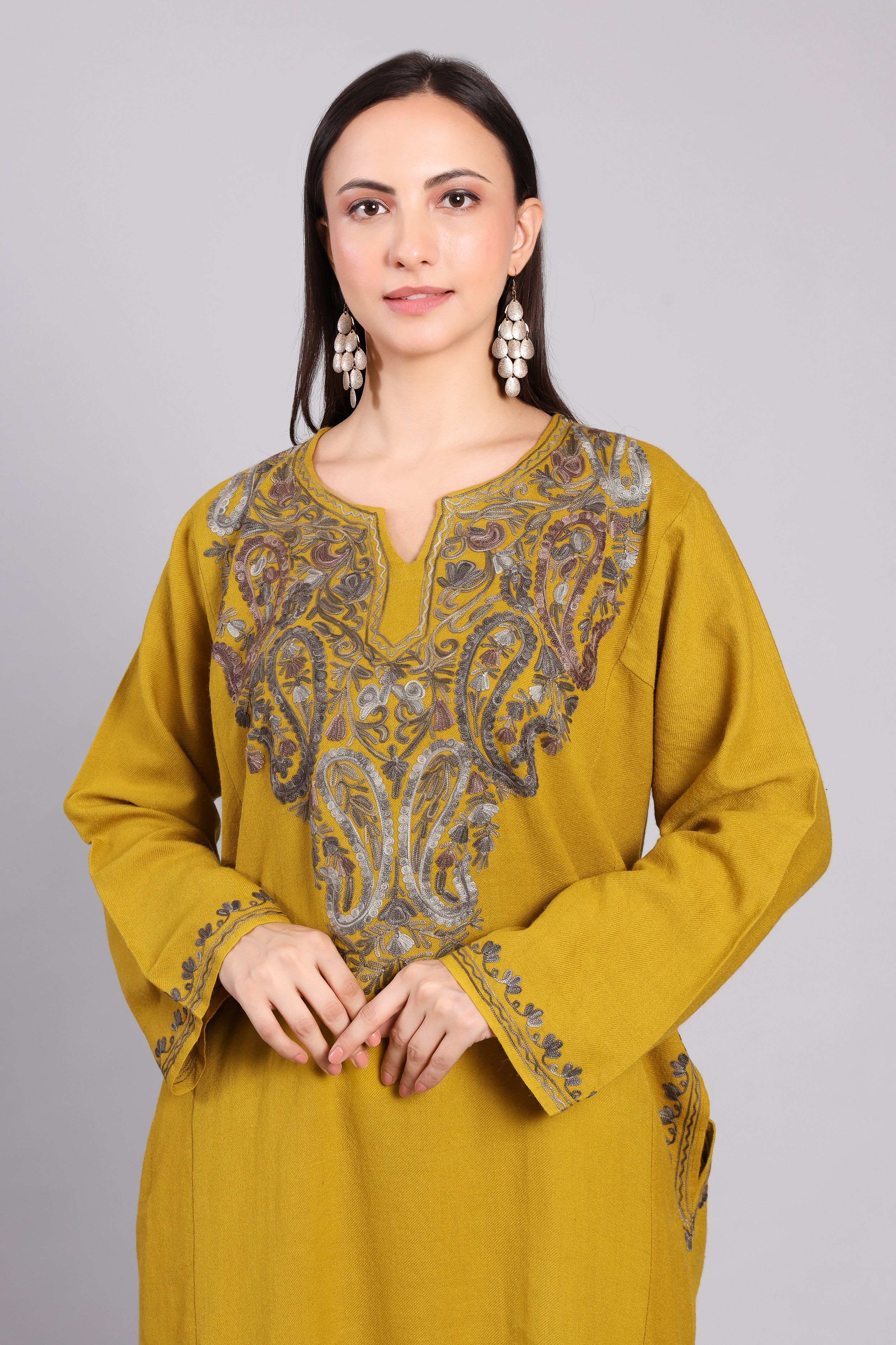 Amber Dusk Kashmiri Pheran with Aari Embroidery