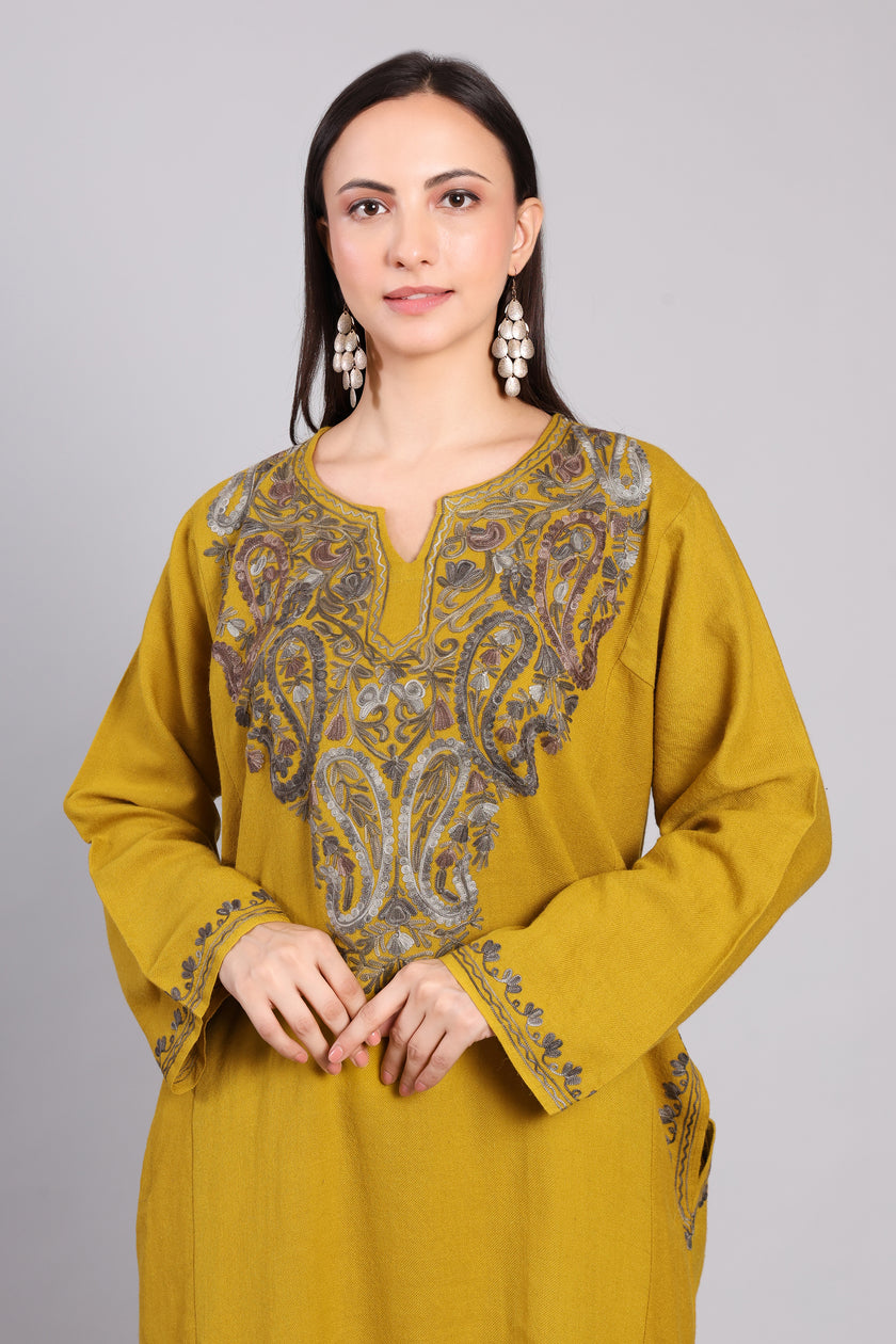 Amber Dusk Kashmiri Pheran with Aari Embroidery