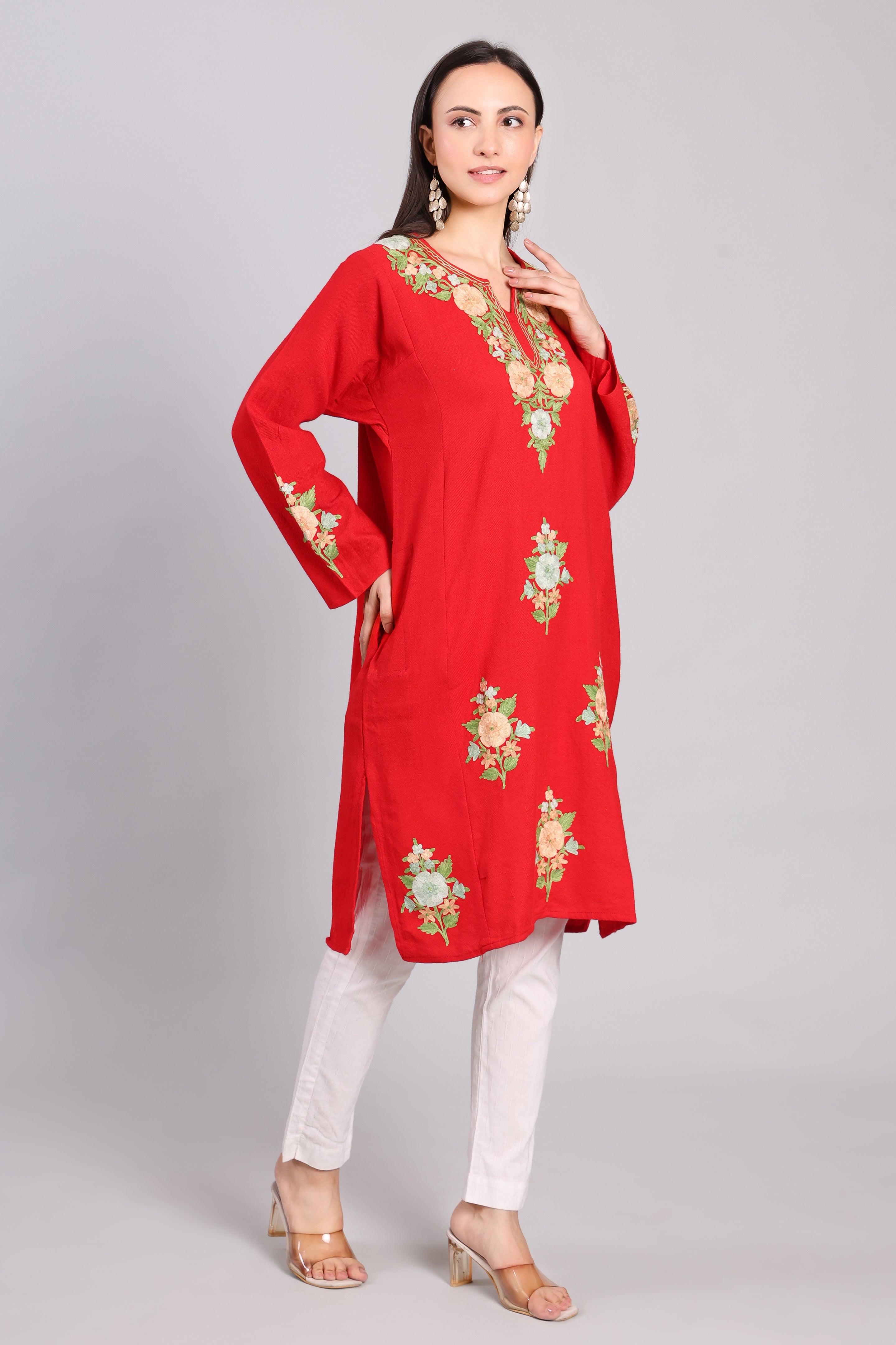 Scarlet Reverie Red Kashmiri Pheran with Aari Embroidery
