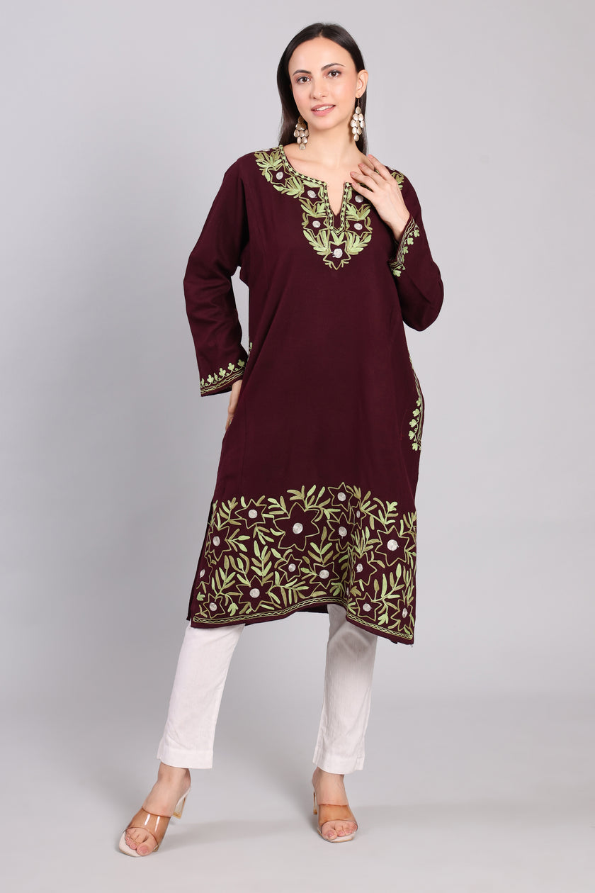Imperial Purple Kashmiri Pheran with Zari and Aari Embroidery