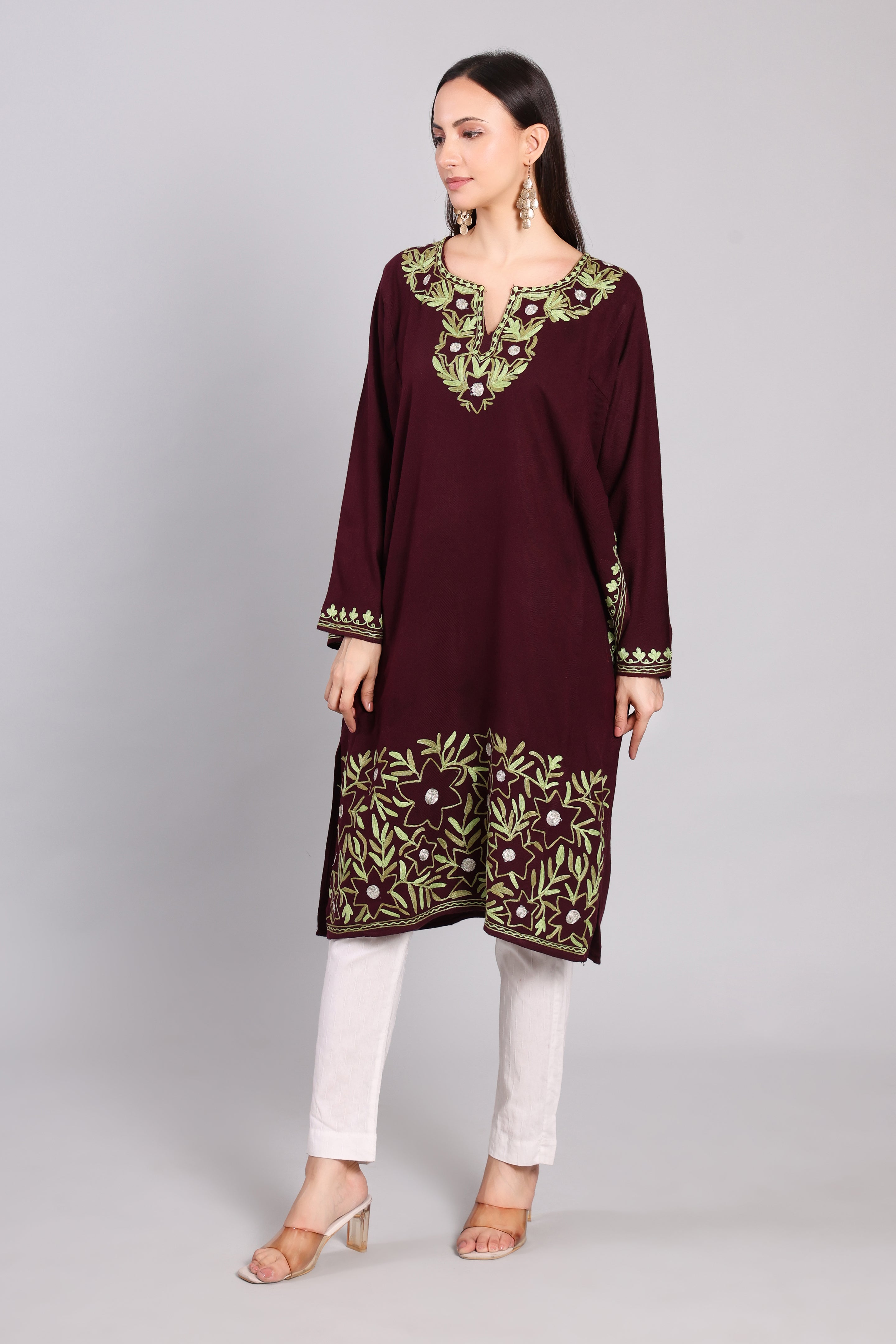 Imperial Purple Kashmiri Pheran with Zari and Aari Embroidery