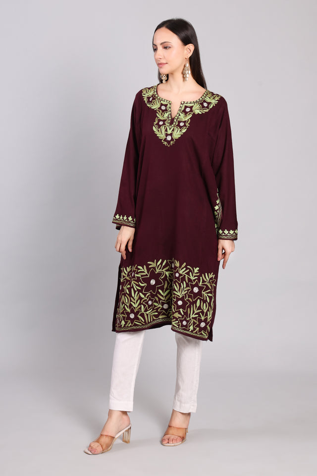 Imperial Purple Kashmiri Pheran with Zari and Aari Embroidery