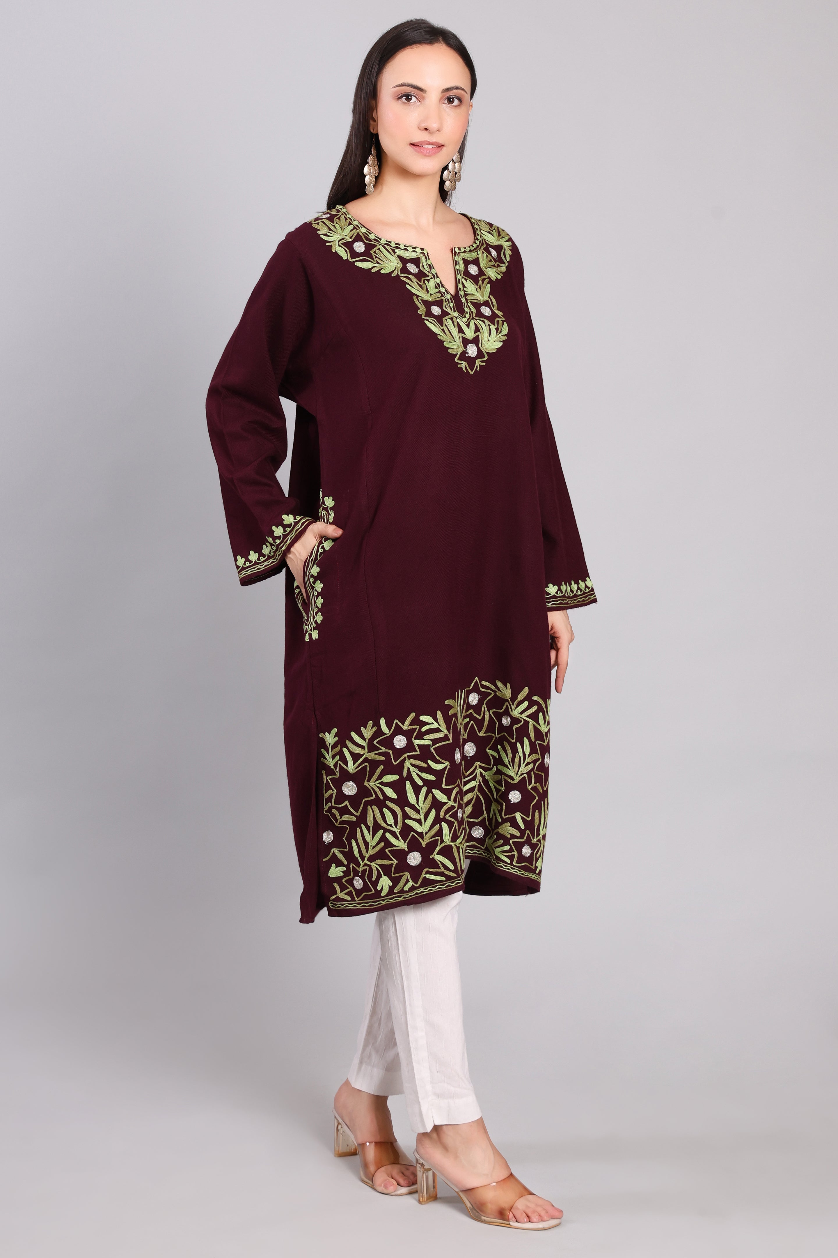 Imperial Purple Kashmiri Pheran with Zari and Aari Embroidery