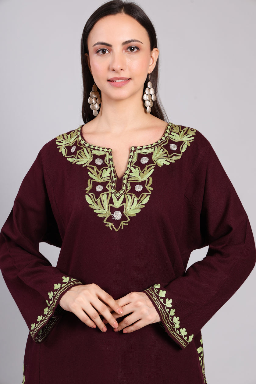 Imperial Purple Kashmiri Pheran with Zari and Aari Embroidery