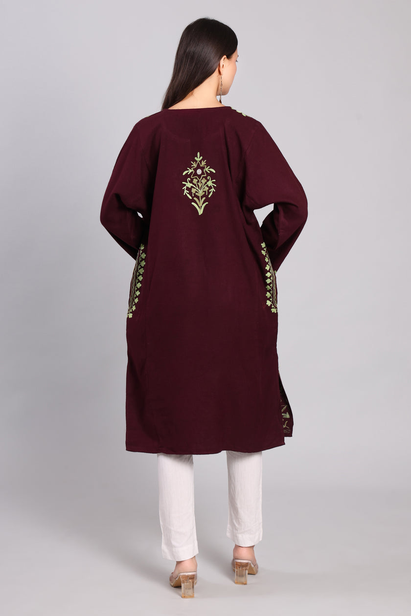Imperial Purple Kashmiri Pheran with Zari and Aari Embroidery