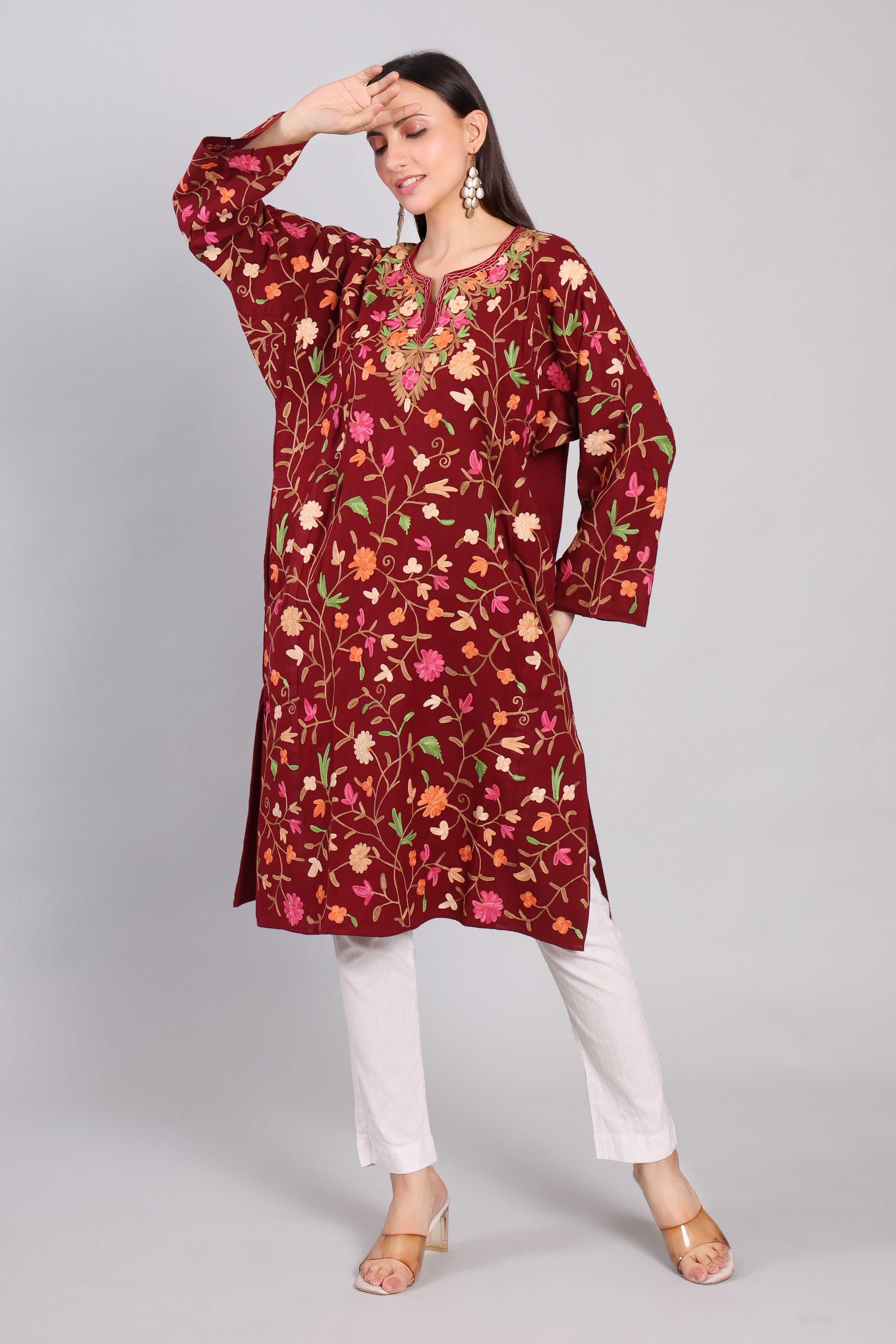 Gulnaar Kashmiri Pheran with Jaal Aari Embroidery