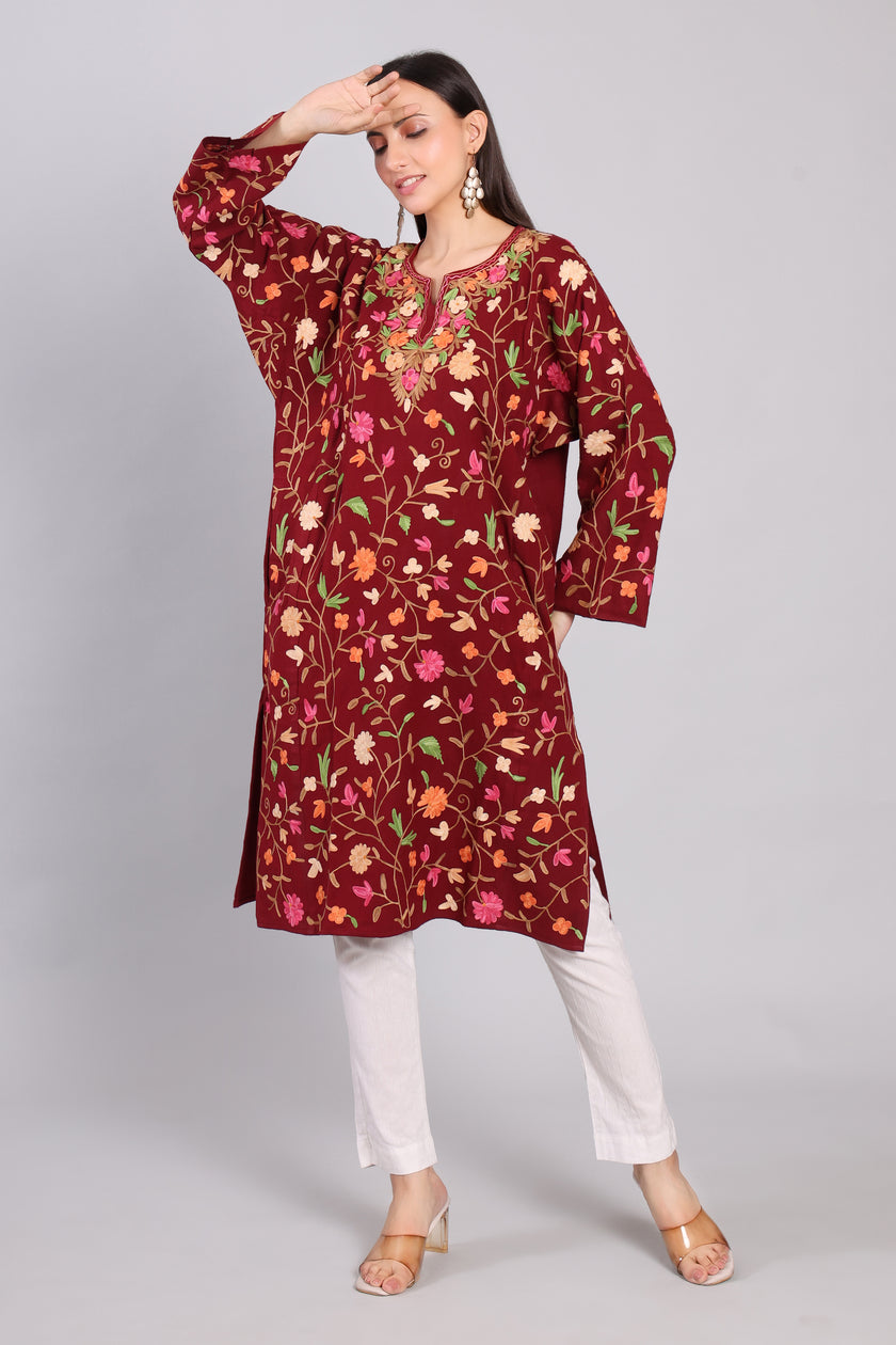 Gulnaar Kashmiri Pheran with Jaal Aari Embroidery