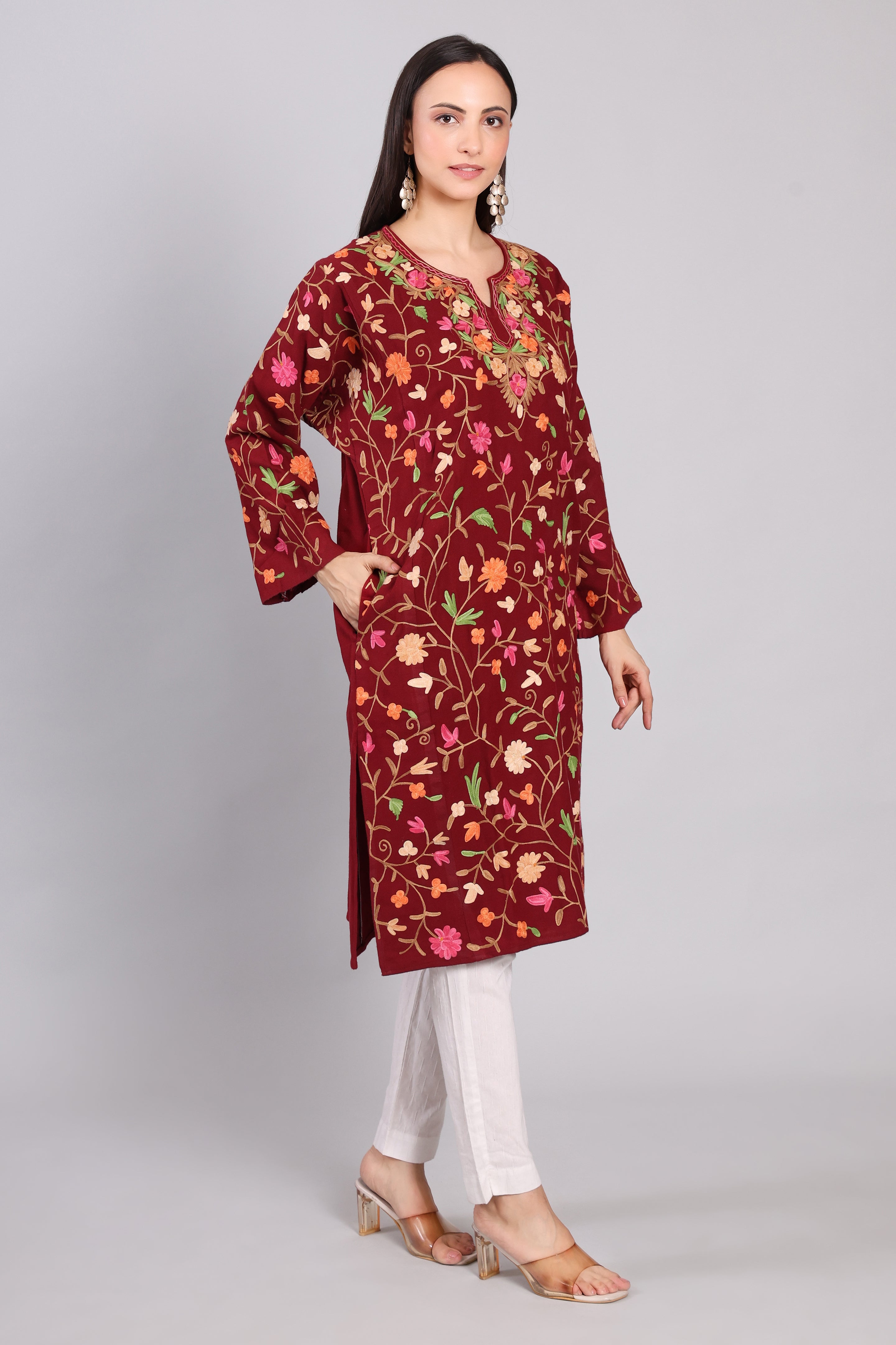 Gulnaar Kashmiri Pheran with Jaal Aari Embroidery