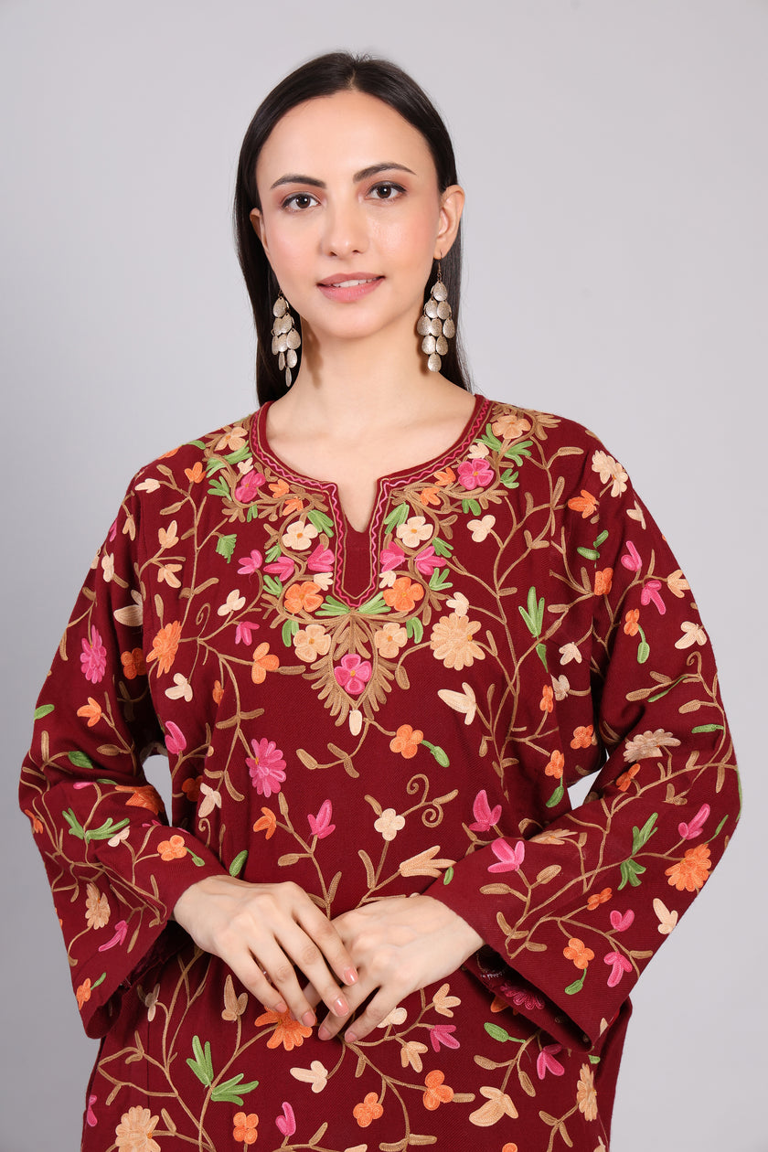 Gulnaar Kashmiri Pheran with Jaal Aari Embroidery