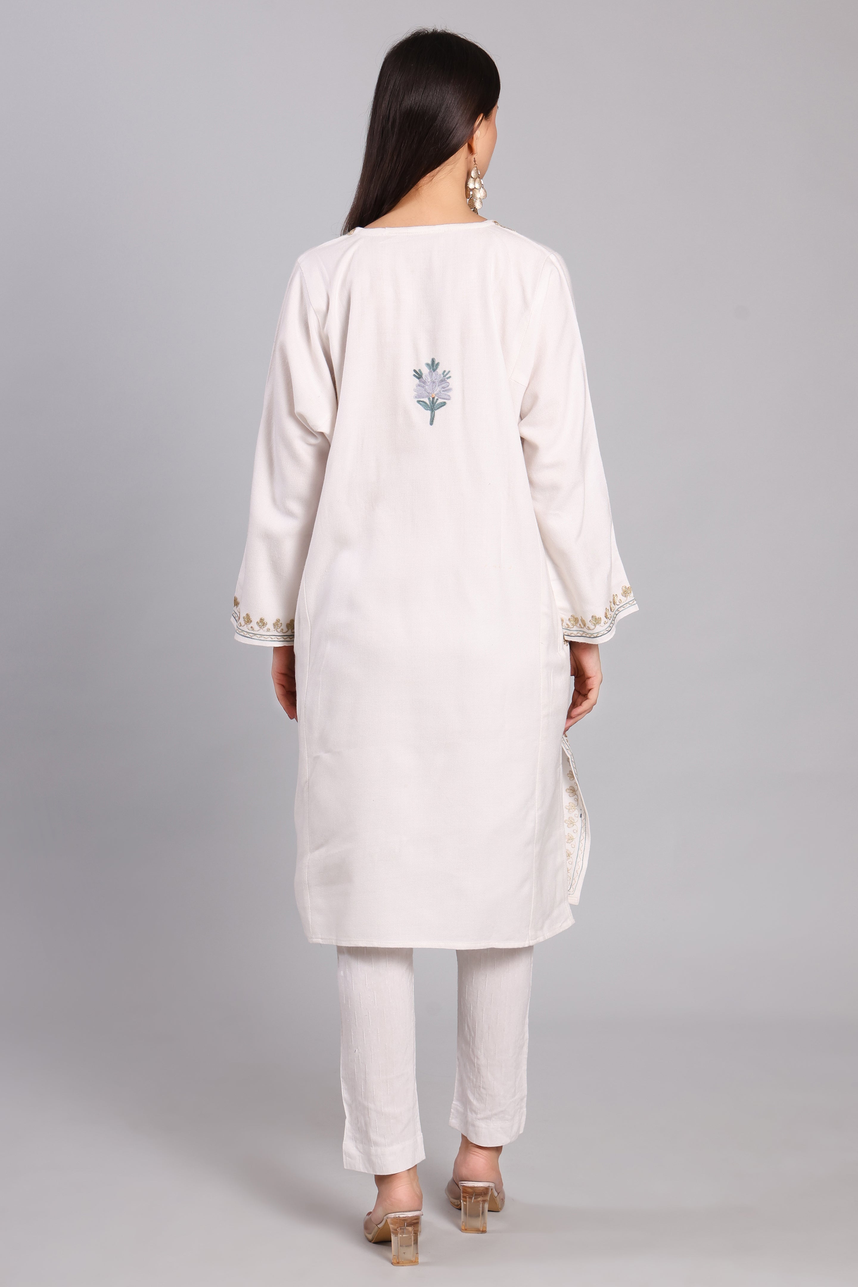 Moonlit Cream Kashmiri Pheran with Aari and Zari Embroidery