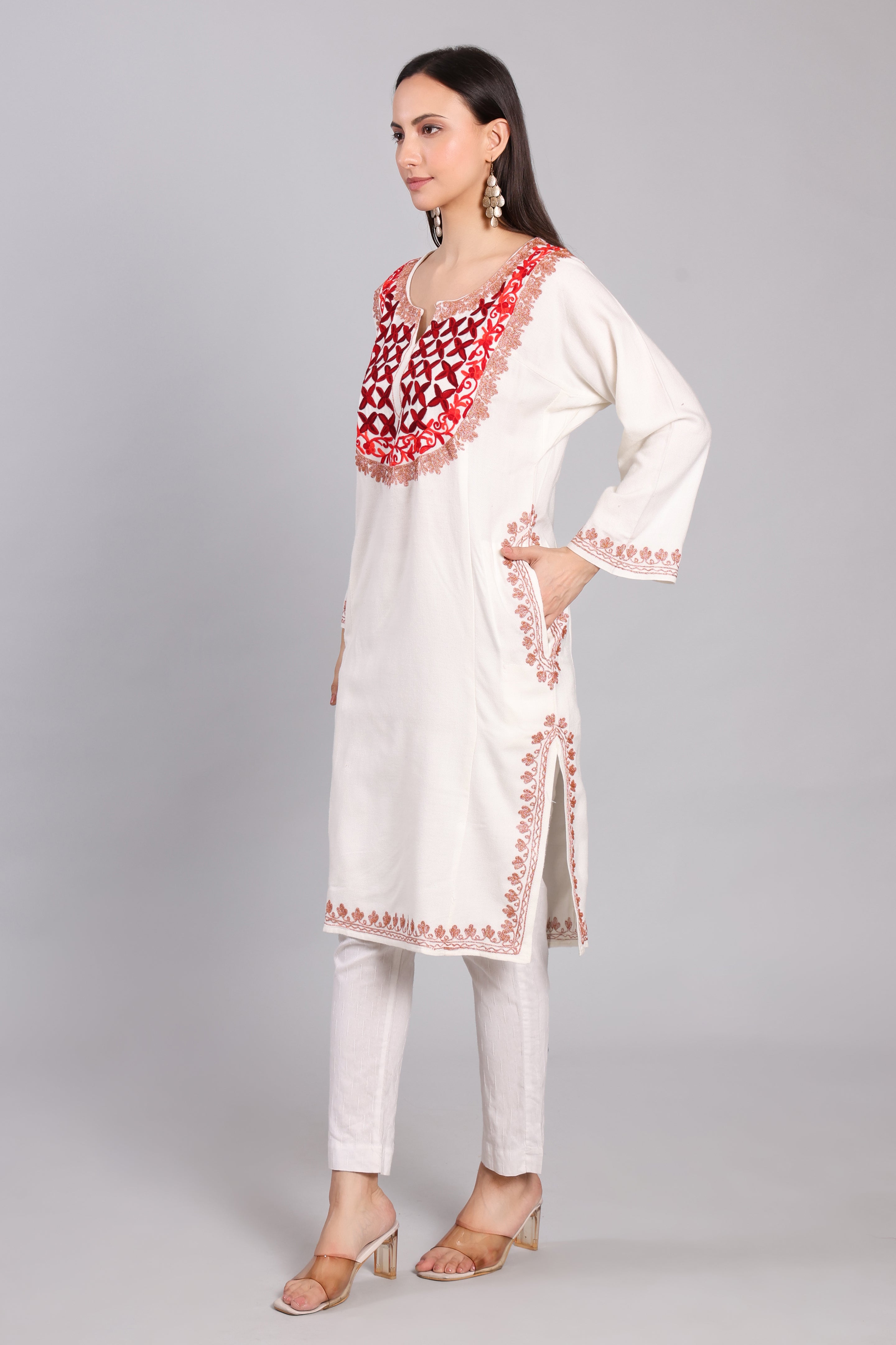 Crimson Aura Kashmiri Pheran with Aari and Zari Embroidery