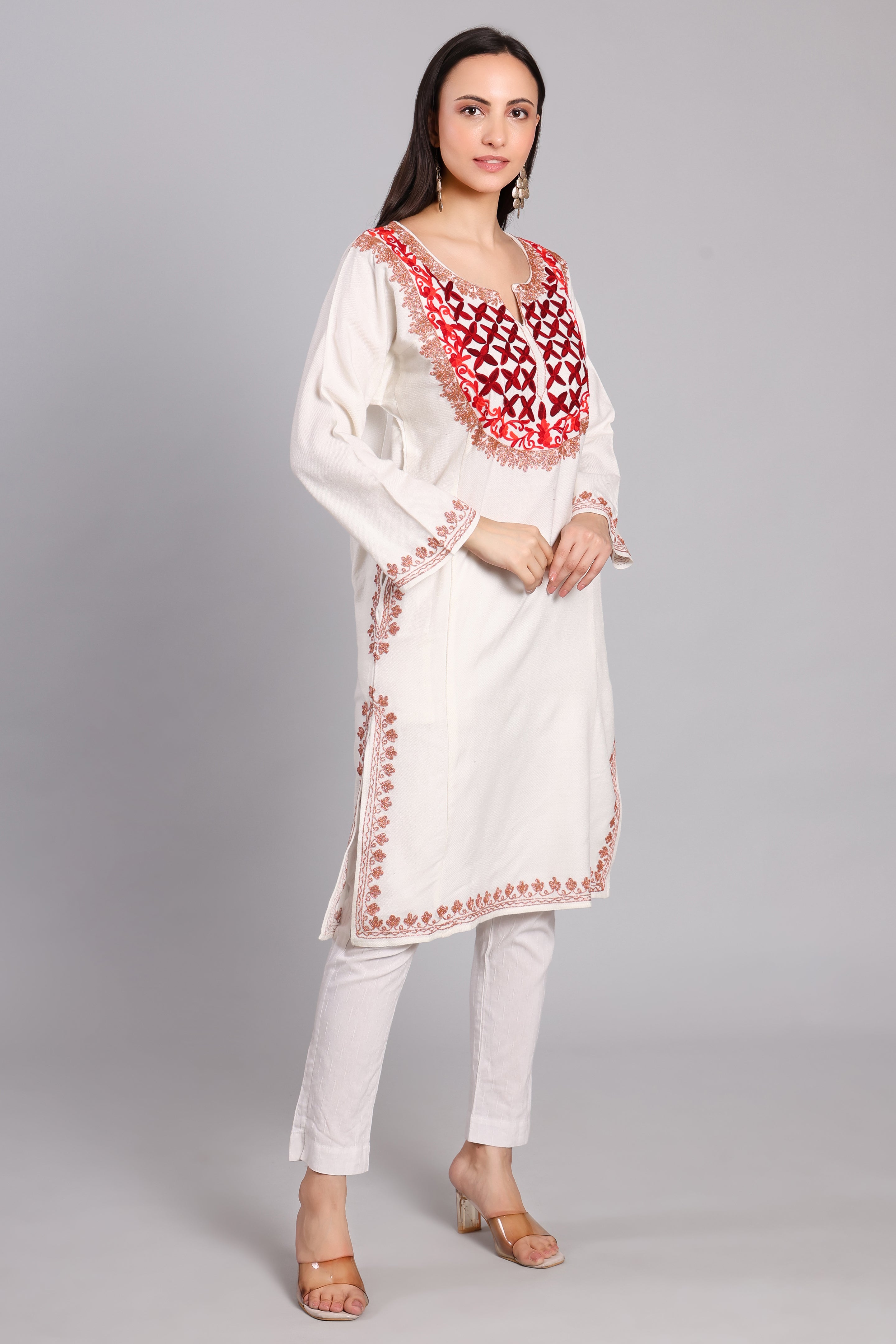 Crimson Aura Kashmiri Pheran with Aari and Zari Embroidery