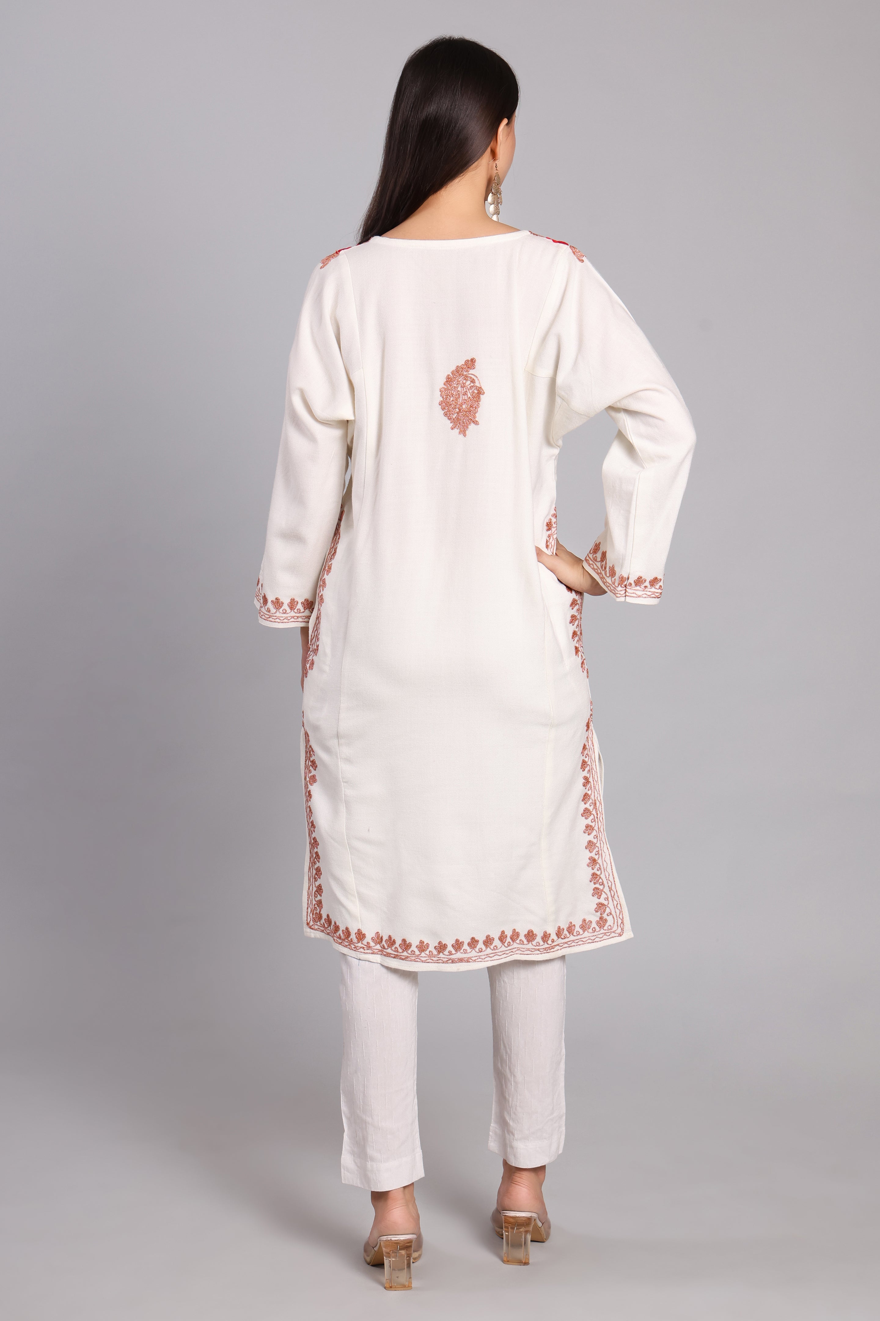 Crimson Aura Kashmiri Pheran with Aari and Zari Embroidery
