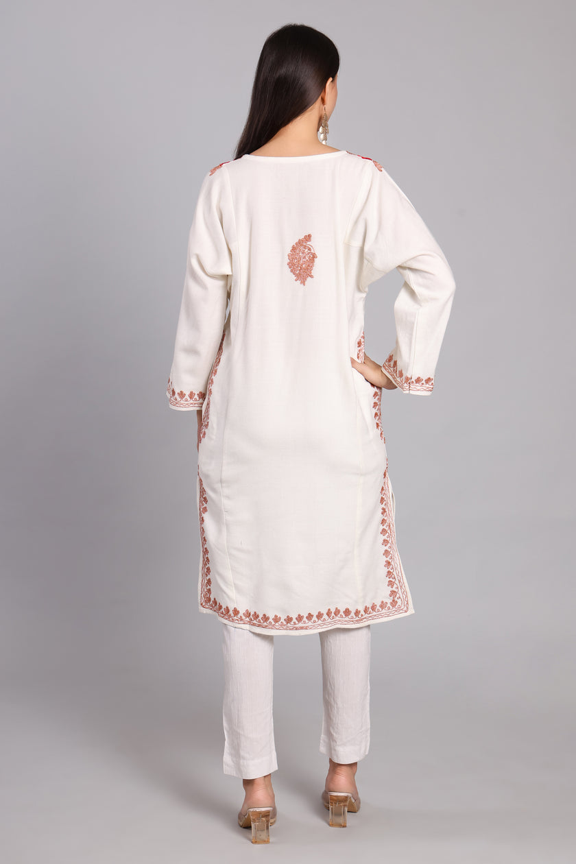 Crimson Aura Kashmiri Pheran with Aari and Zari Embroidery