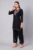 Full outfit of black Aari embroidered co-ord set with straight pants for women