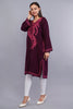 Magenta Red Kashmiri Pheran with Pink Paisley Aari Embroidery - Kashmiri Pheran