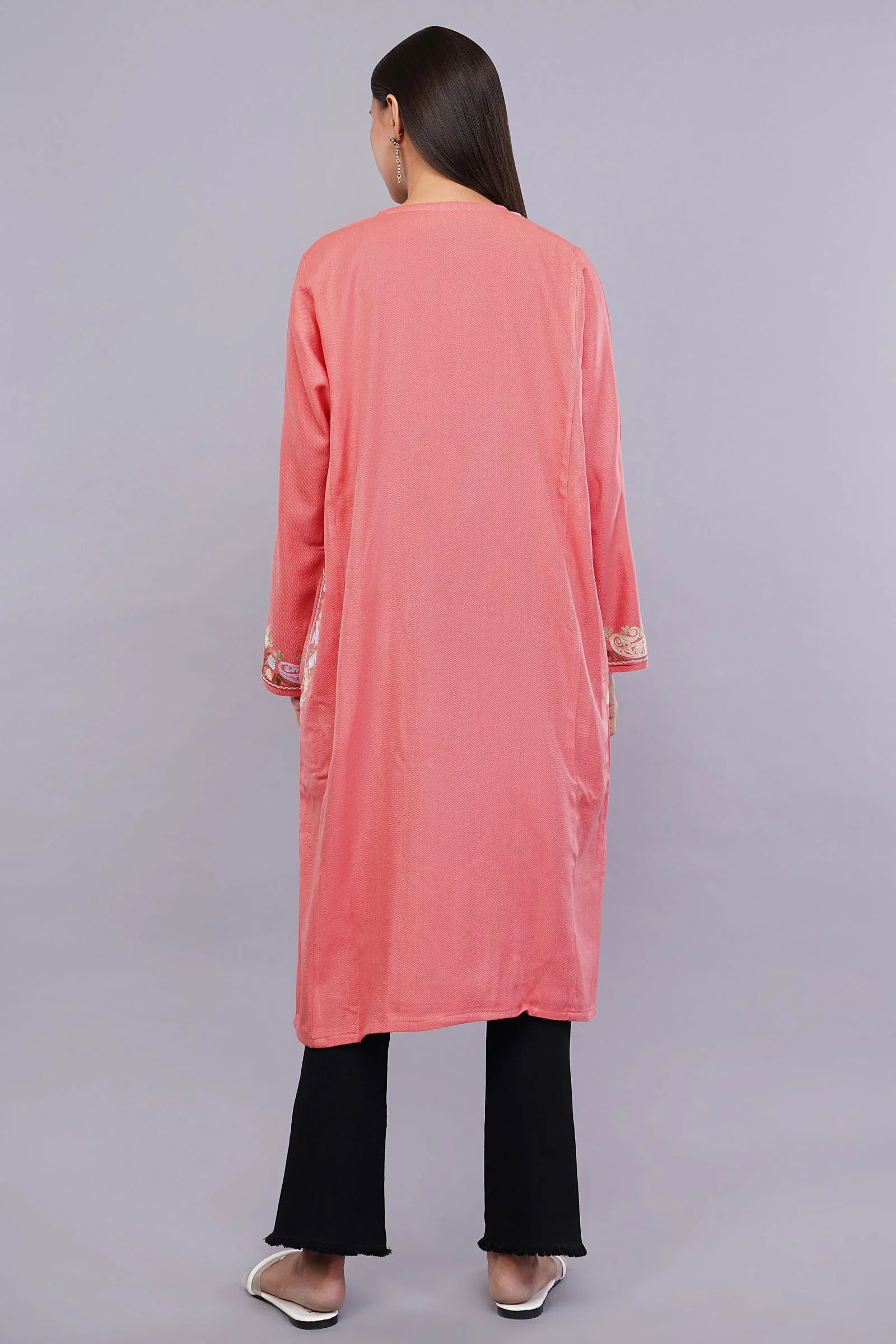 Rudy Pink Aari Embroidered Kashmiri Pheran - Kashmiri Pheran