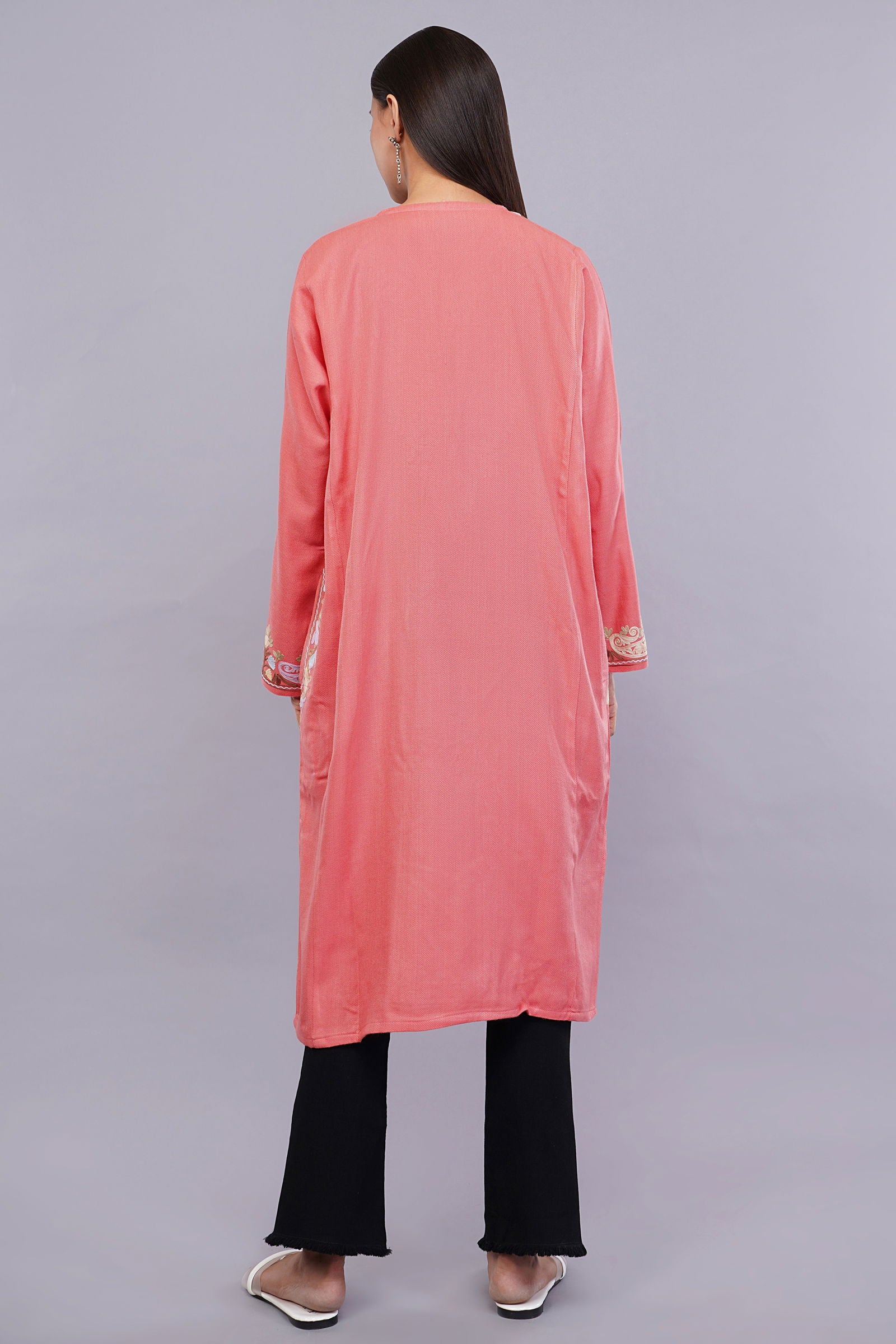Rudy Pink Aari Embroidered Kashmiri Pheran - Kashmiri Pheran