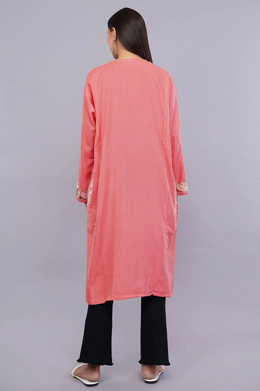 Rudy Pink Aari Embroidered Kashmiri Pheran - Kashmiri Pheran