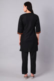 Back view of jet black Kashmiri Aari co-ord set for women