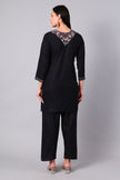 Back view of jet black Kashmiri Aari co-ord set for women