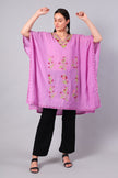 Novbahar blush pink Kashmiri kaftan with multicolour floral Aari embroidery — front view