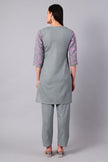 Back view of slate grey Kashmiri Aari co-ord set for women