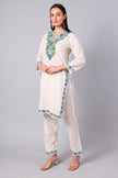 Right Side view of ivory Kashmiri co-ord set with straight-cut tunic and side slits