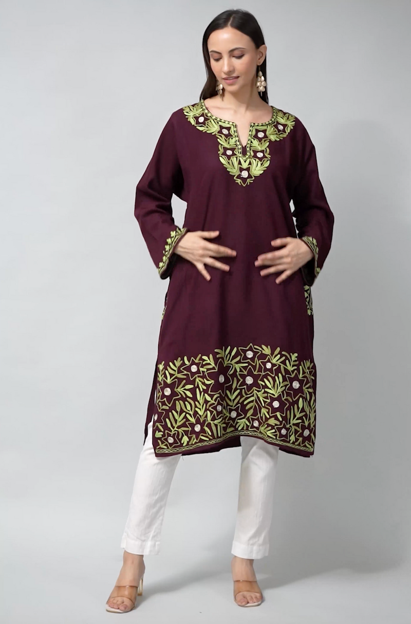 Imperial Purple Kashmiri Pheran with Zari and Aari Embroidery_Video