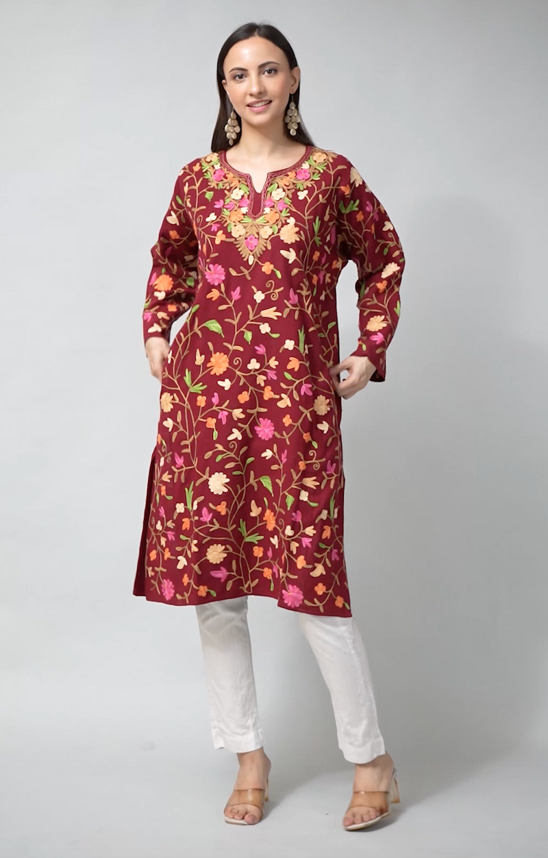 Gulnaar Kashmiri Pheran with Jaal Aari Embroidery-Video