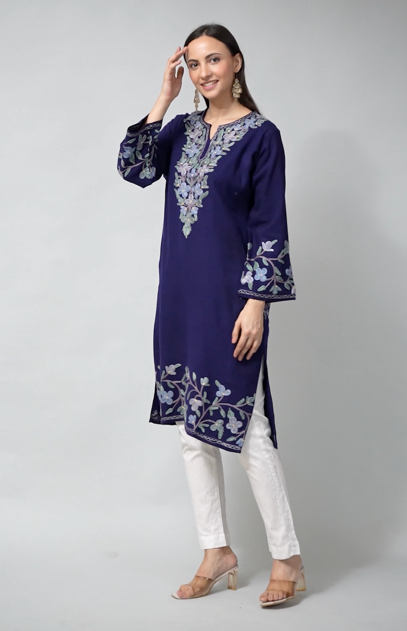 Azure Eclipse Kashmiri Pheran with Aari Embroidery-Video